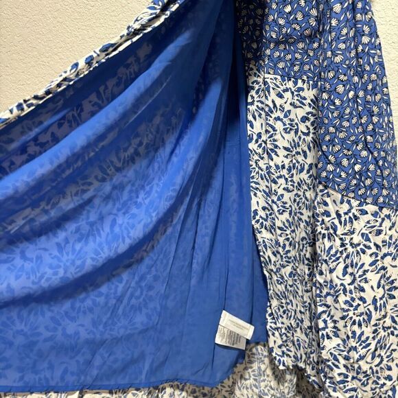 Ann Taylor True Wrap Flare Maxi Dress Lined Boho 3/4 Sleeve Blue 00P Floral - Picture 8 of 13